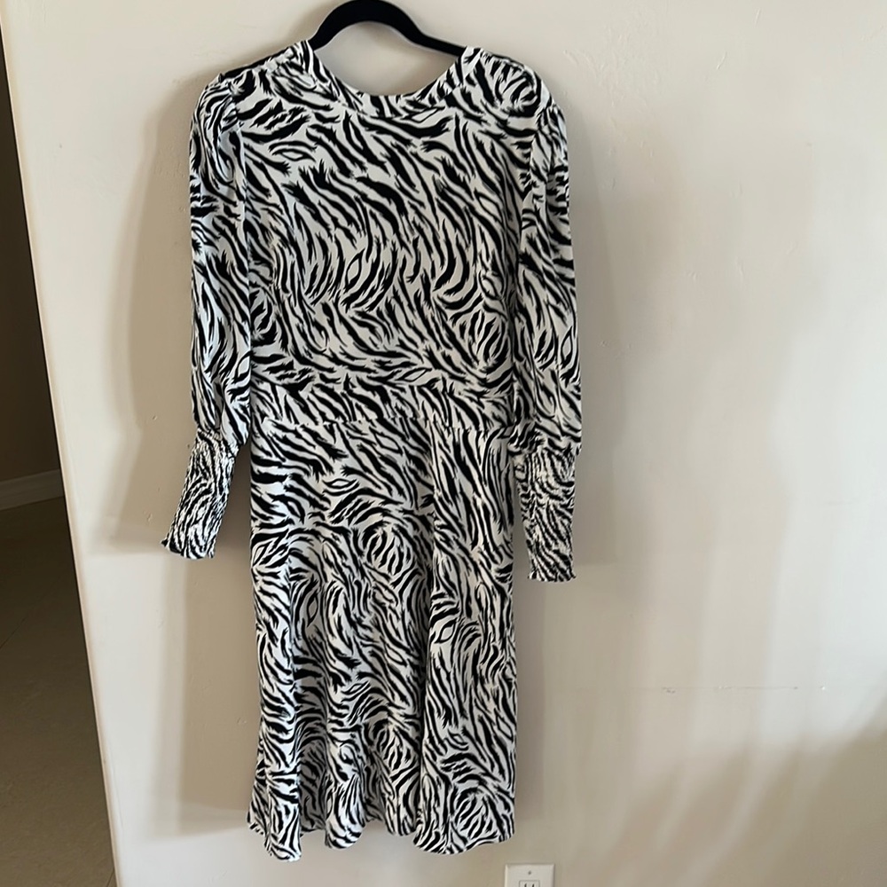 Halogen Black and White A-Line Long Sleeve Dress